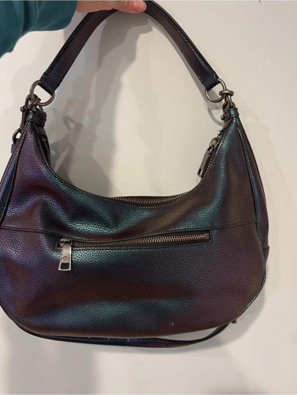Coach Harley Iridescent Leather Hobo Bag - Teal/Green Shimmer RARE - Picture 2 of 9